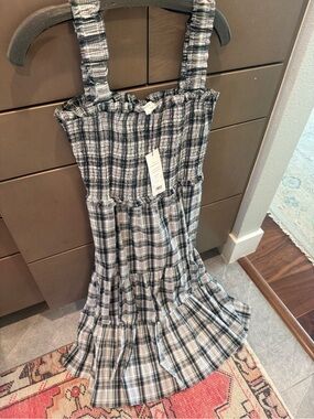 NWT Veronica Beard Ziada Plaid Smocked Midi Dress Size 6